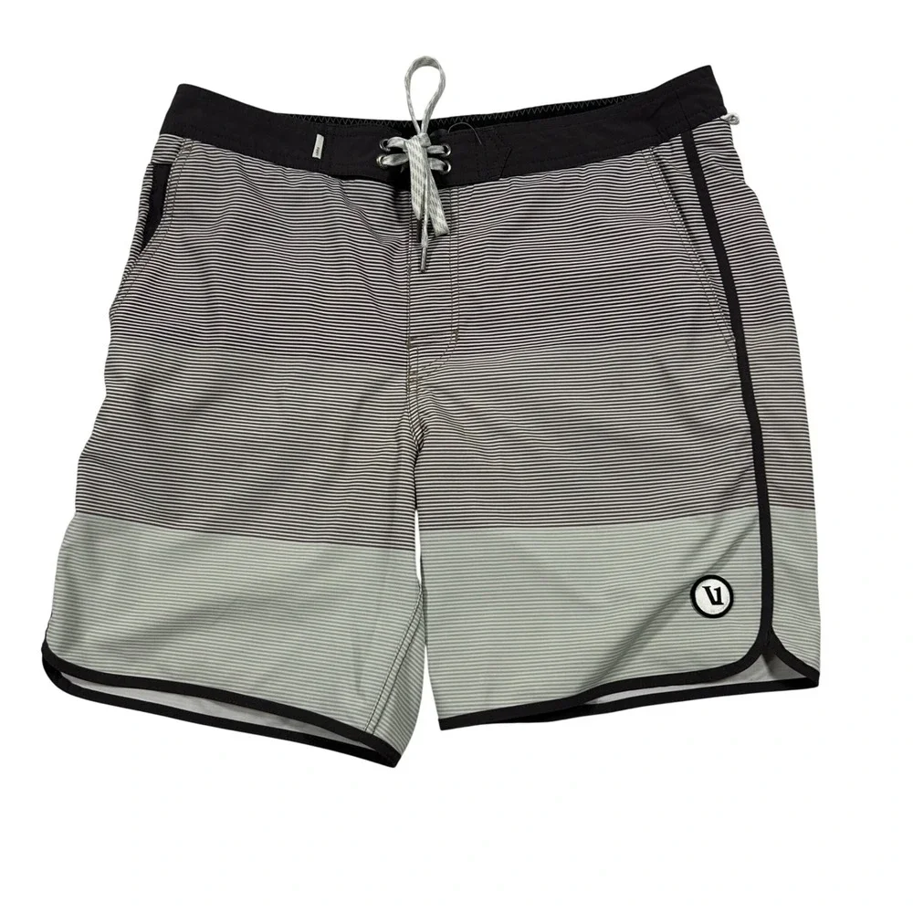 Vuori Board Shorts Mens 32 Gray Striped Performance Swim Trunks